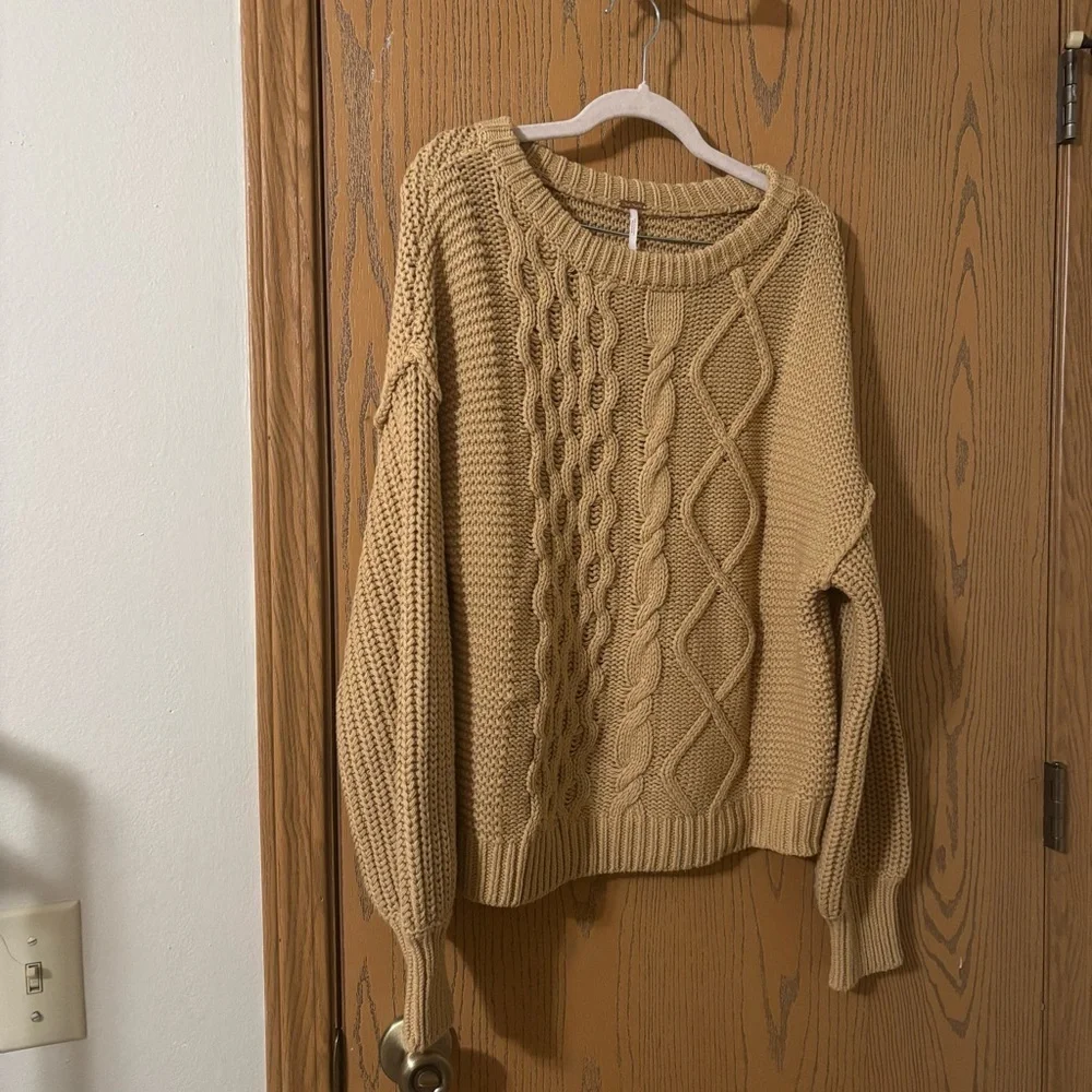Free People Isla Cable Knit Oversized Tunic Sweater XS - Camel